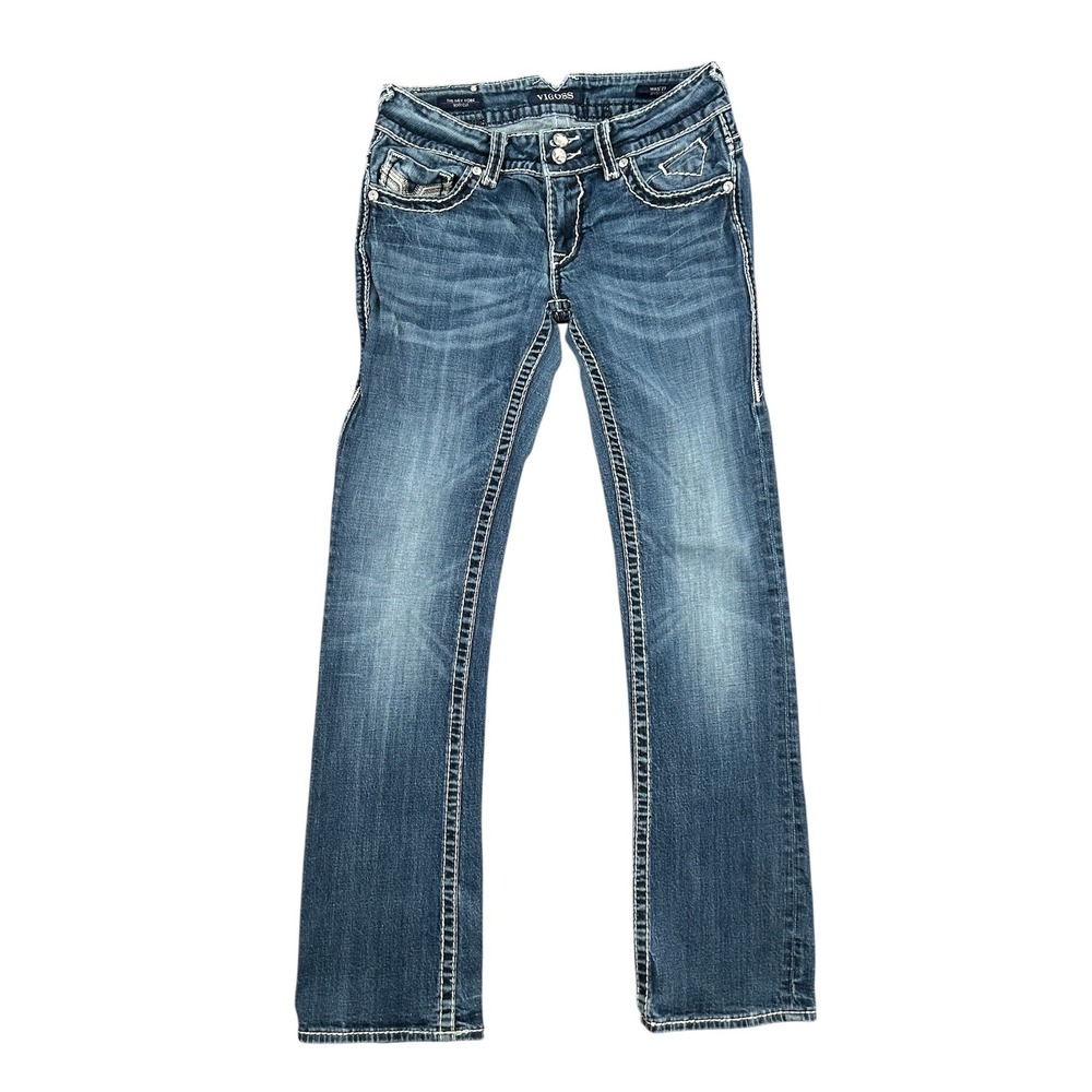 Vigoss The New York Bootcut Jeans Embellished‎ Thick Stitch Blue Denim Size 27